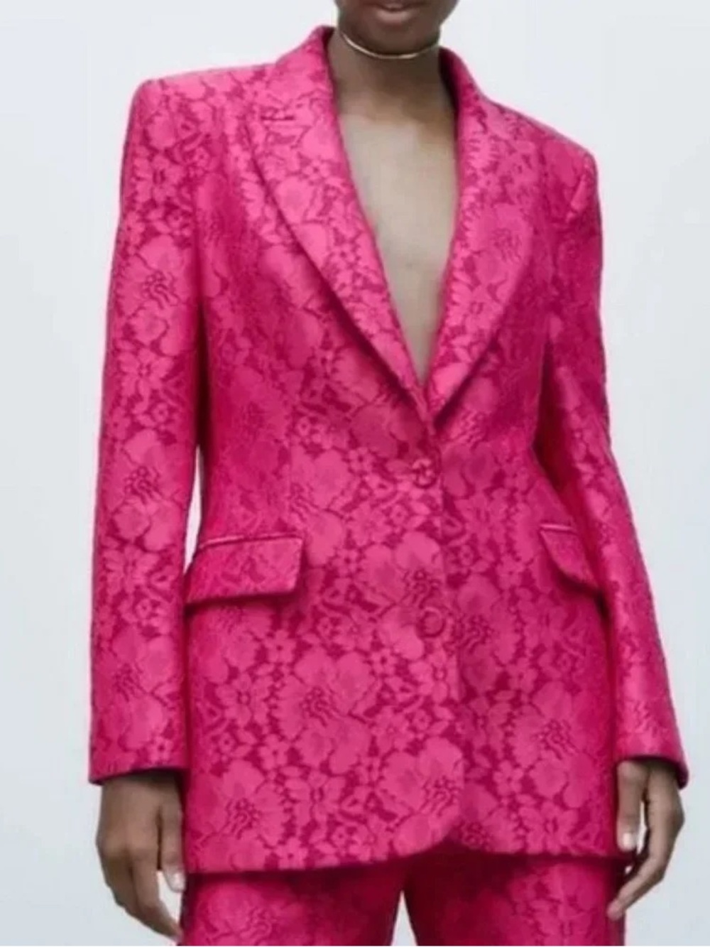 Zara Hot Pink Lace Single-Button Blazer - Picture 3 of 4